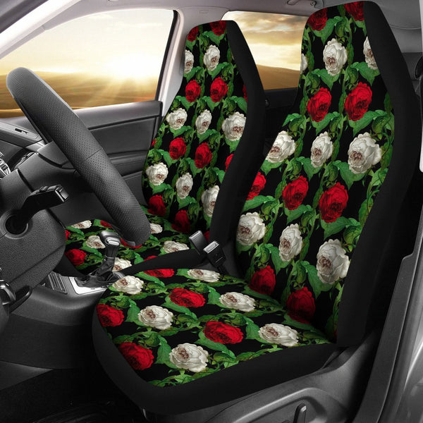 Custom Car Seat Covers - Floral Pattern #103 Red & White