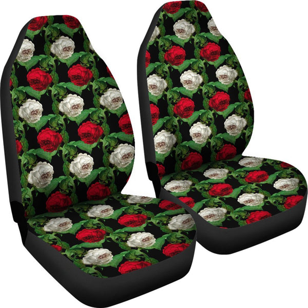 Custom Car Seat Covers - Floral Pattern #103 Red & White