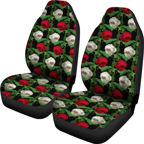 Custom Car Seat Covers - Floral Pattern #103 Red & White