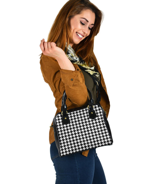 Custom Shoulder Bag - Classic Black and White Houndstooth