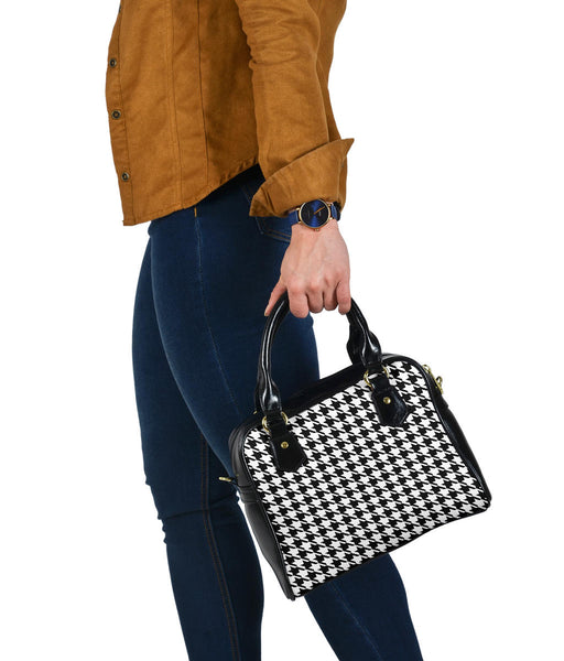 Custom Shoulder Bag - Classic Black and White Houndstooth
