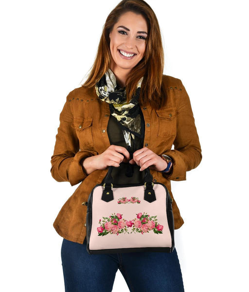 Custom Shoulder Bag - Vintage Roses in White/ Nude Pink/