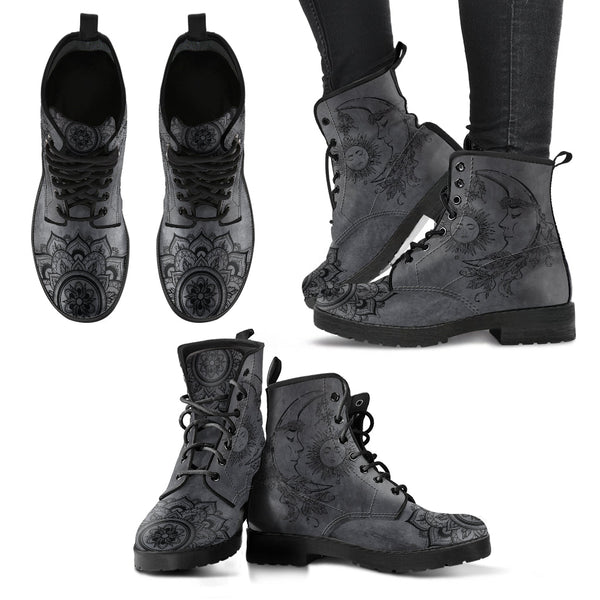 Combat Boots for Women - Dark Gray Sun and Moon Handcrafted