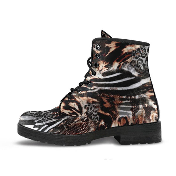 Fashion Combat Boots - Distressed Animal Print #102 | Vegan