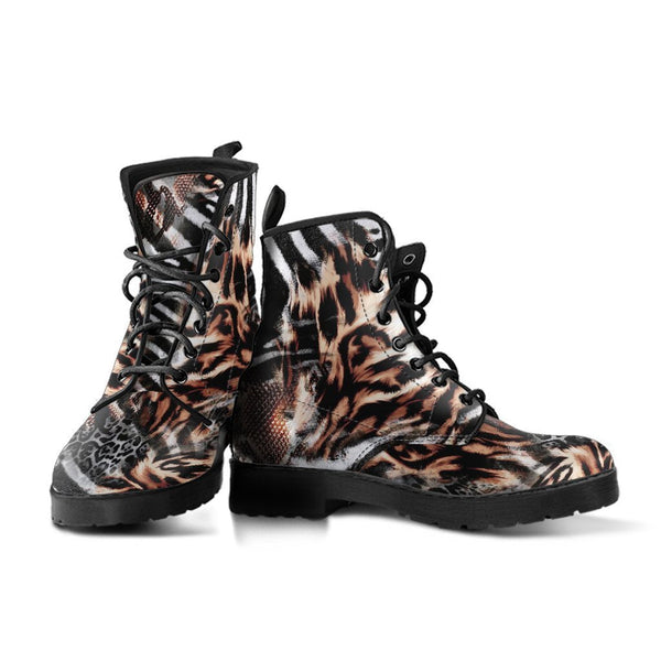 Fashion Combat Boots - Distressed Animal Print #102 | Vegan