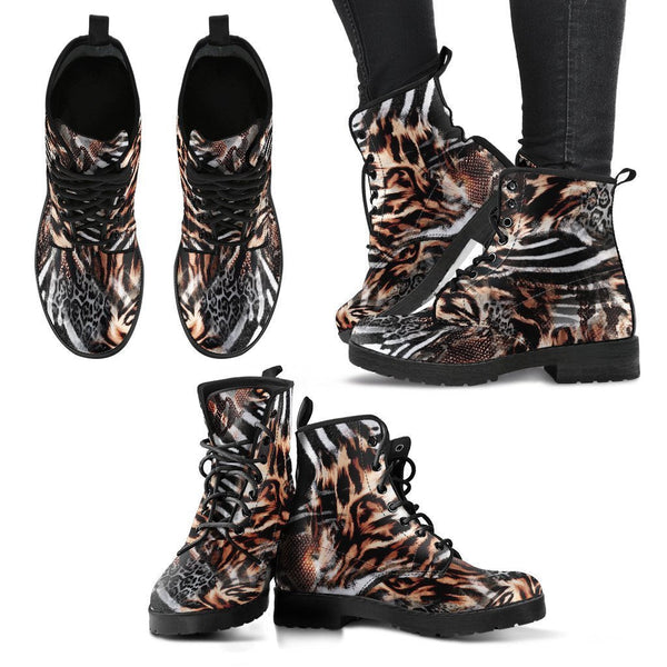 Fashion Combat Boots - Distressed Animal Print #102 | Vegan