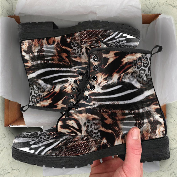 Fashion Combat Boots - Distressed Animal Print #102 | Vegan