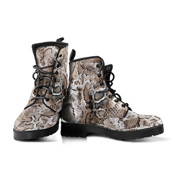 Fashion Combat Boots - Vintage Look Distressed Snake Skin