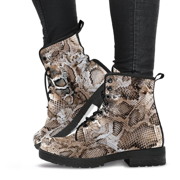 Fashion Combat Boots - Vintage Look Distressed Snake Skin