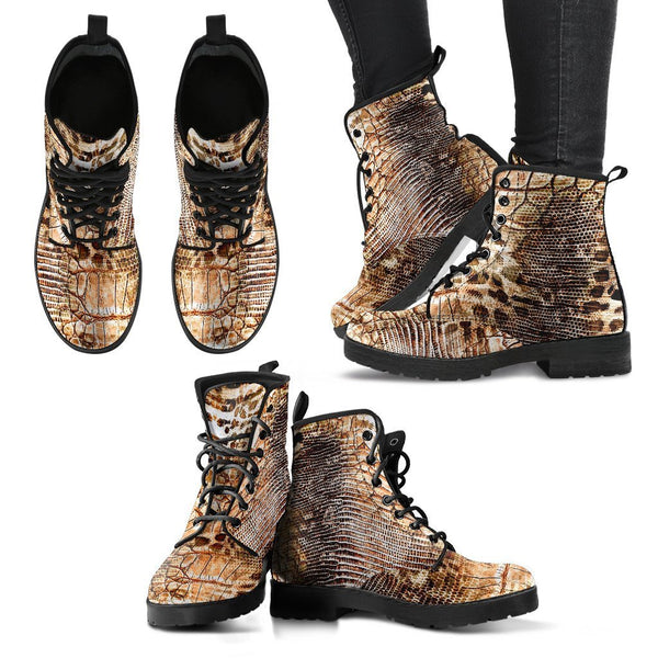 Fashion Combat Boots - Vintage Look Distressed Snake Skin