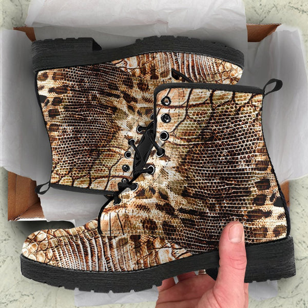 Fashion Combat Boots - Vintage Look Distressed Snake Skin