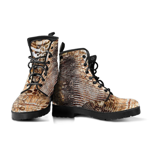 Fashion Combat Boots - Vintage Look Distressed Snake Skin