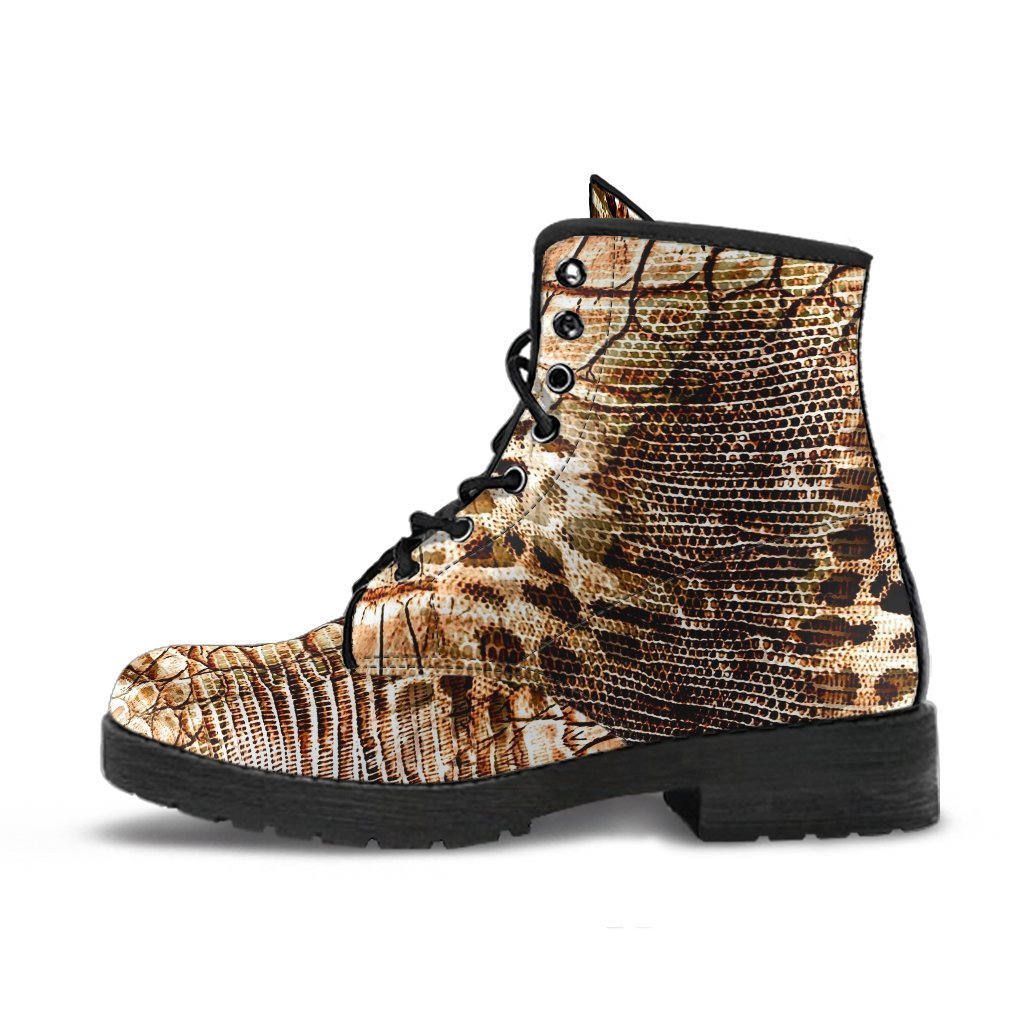 Fashion Combat Boots - Vintage Look Distressed Snake Skin