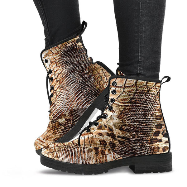 Fashion Combat Boots - Vintage Look Distressed Snake Skin