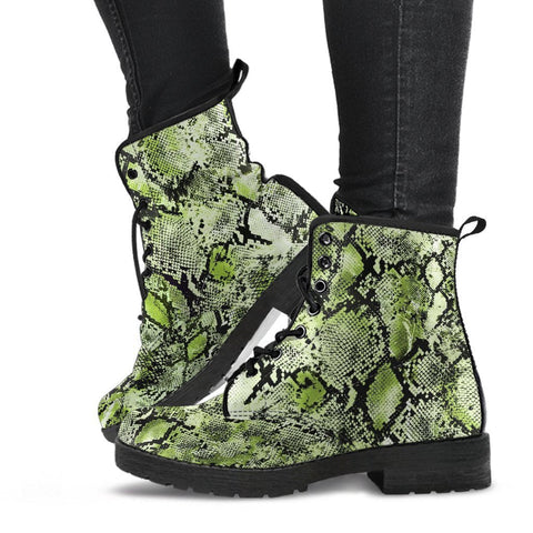 Fashion Combat Boots - Vintage Look Distressed Snake Skin