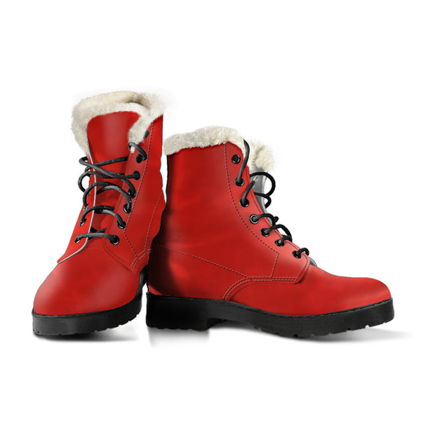 Faux Fur Combat Boots - Gradient Red | Goth Handmade Lace