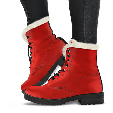 Faux Fur Combat Boots - Gradient Red | Goth Handmade Lace