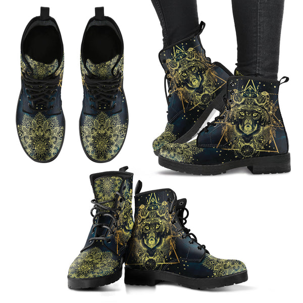 Combat Boots for Women - Boho Wolf Mandala Aesthetic Custom