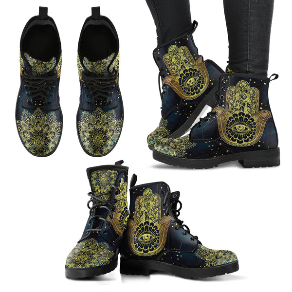 Combat Boots for Women - Hamsa Hand Mandala Boots Aesthetic