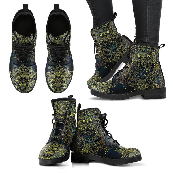 Combat Boots for Women - Owl Boots Aesthetic Mandala Custom