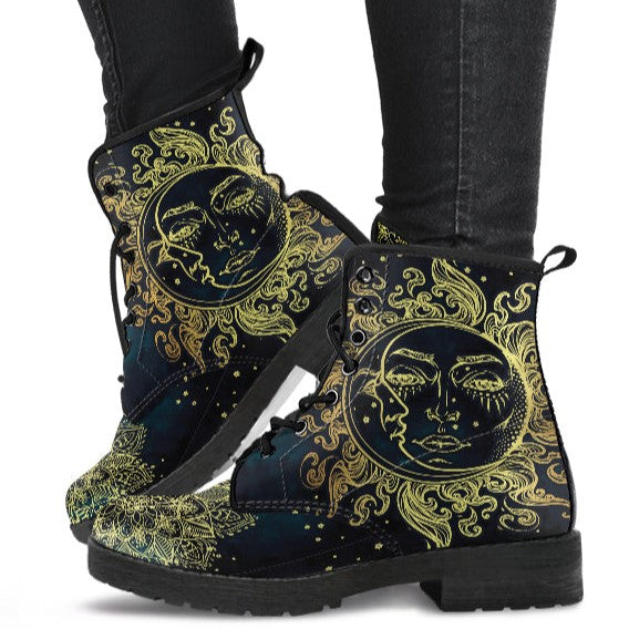 Combat Boots for Women - Sun and Moon Celestial Aesthetic