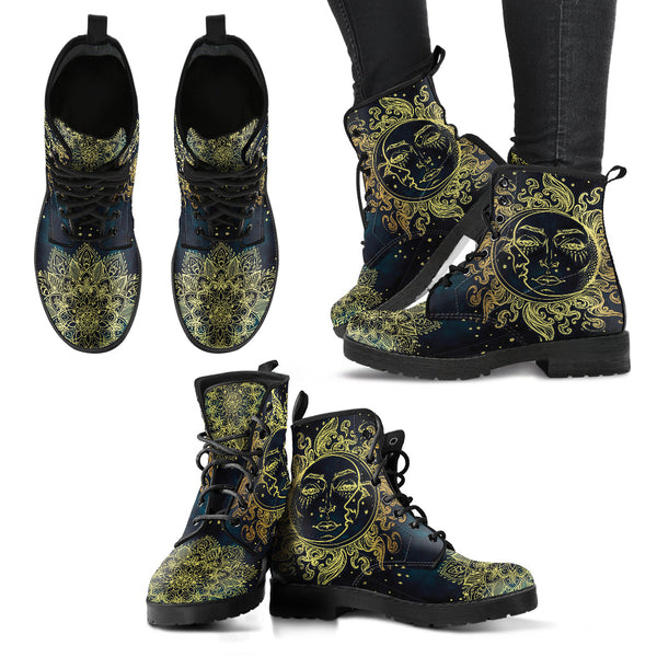 Combat Boots for Women - Sun and Moon Celestial Aesthetic