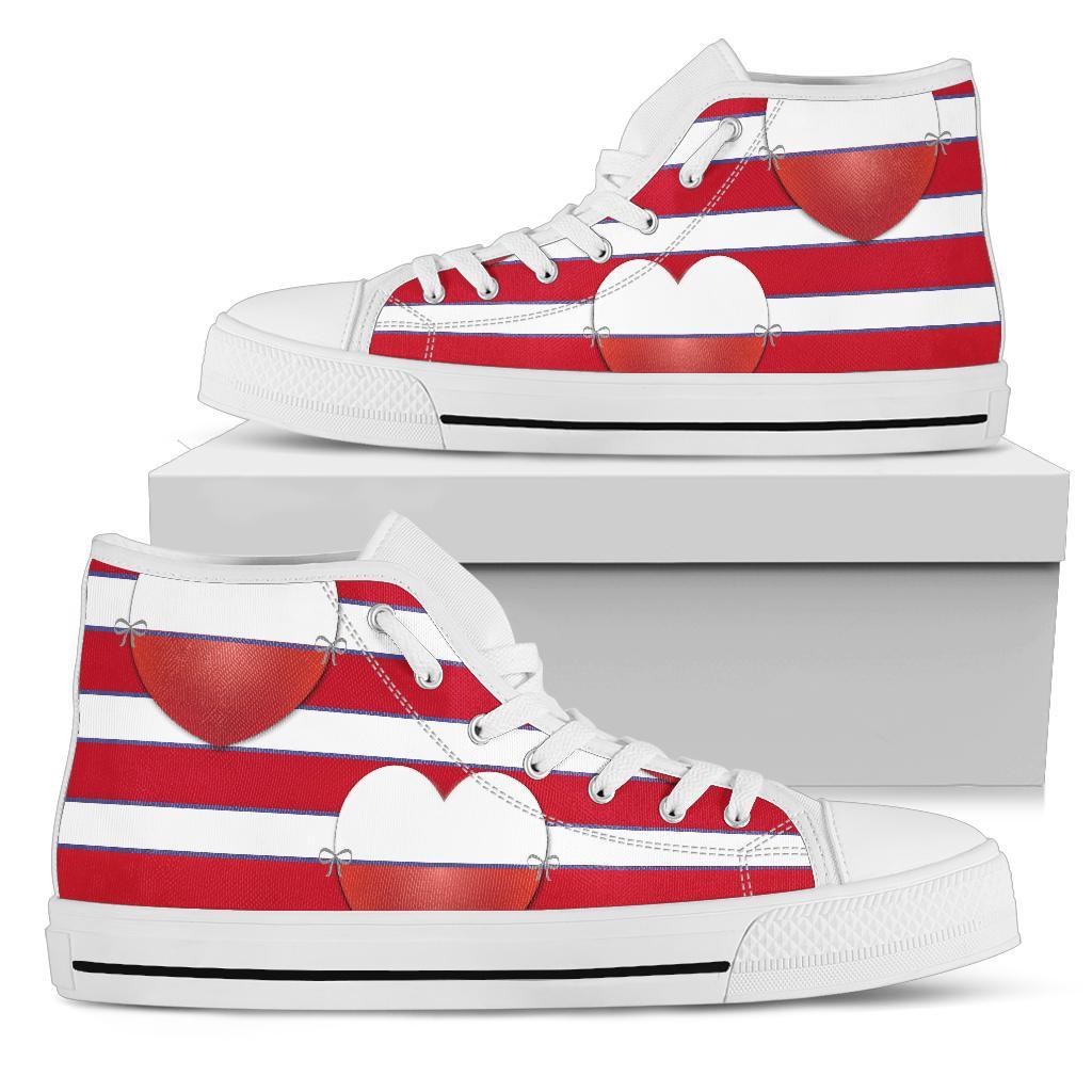 High Top Sneakers - Red & White Stripes | Custom High Top