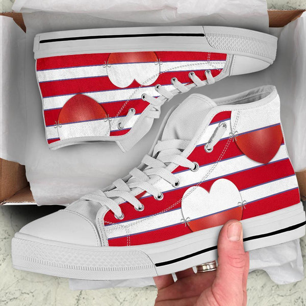 High Top Sneakers - Red & White Stripes | Custom High Top