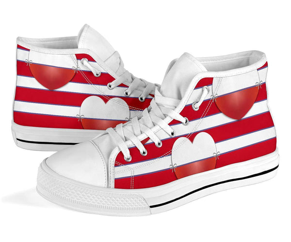 High Top Sneakers - Red & White Stripes | Custom High Top