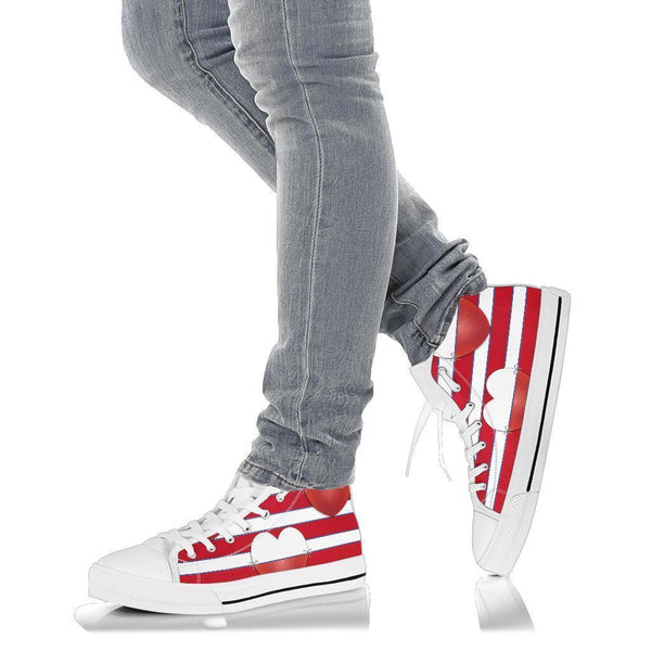 High Top Sneakers - Red & White Stripes | Custom High Top