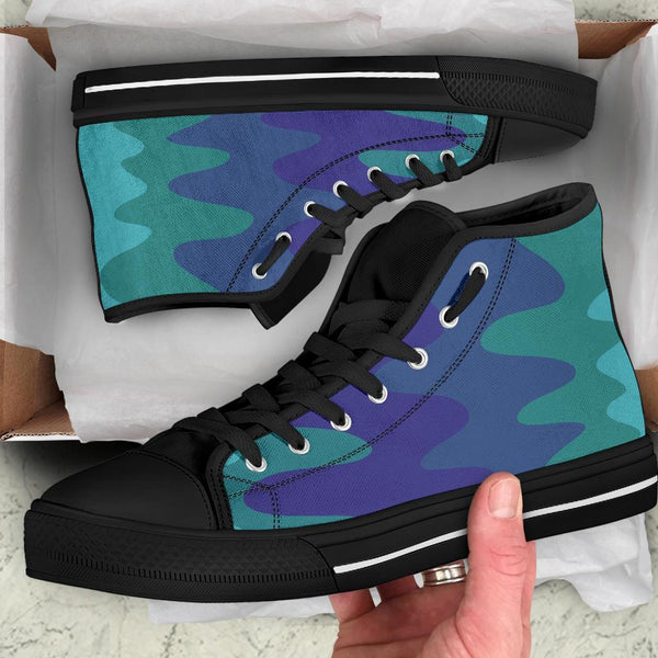 High Top Sneakers - Wavy Cool (Black) | Custom High Top