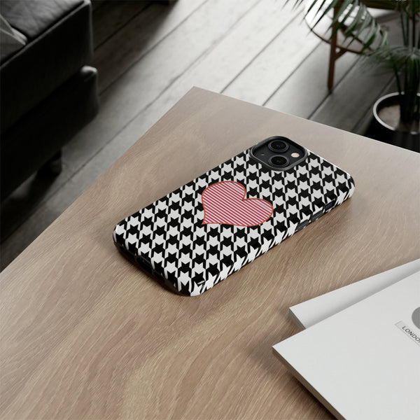 iPhone Case Tough Cases - Houndstooth #101 Pink Heart |