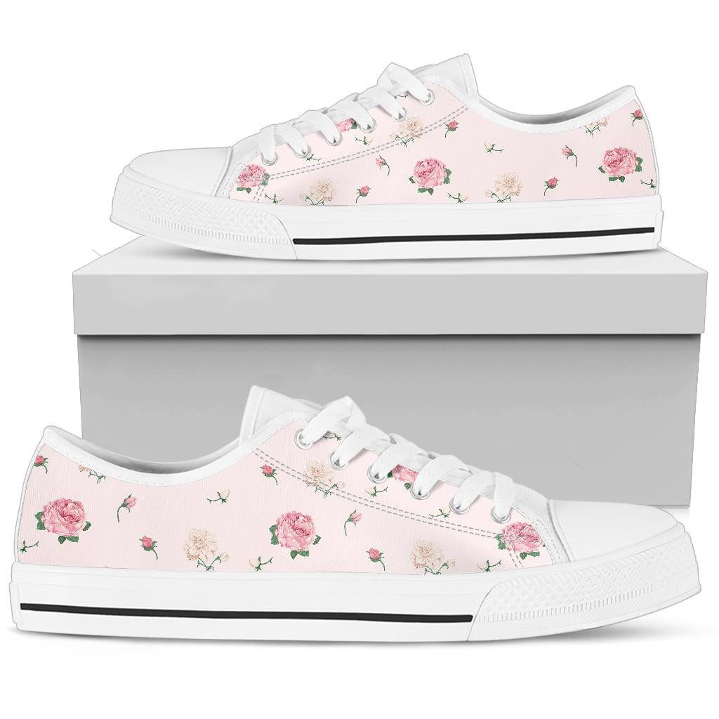 Low Top Canvas Sneakers - Sweet Pink Flowers #107