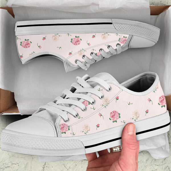 Low Top Canvas Sneakers - Sweet Pink Flowers #107