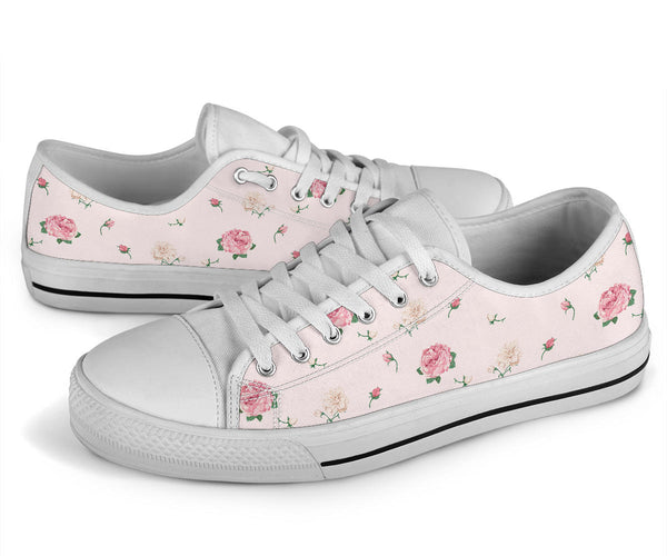 Low Top Canvas Sneakers - Sweet Pink Flowers #107