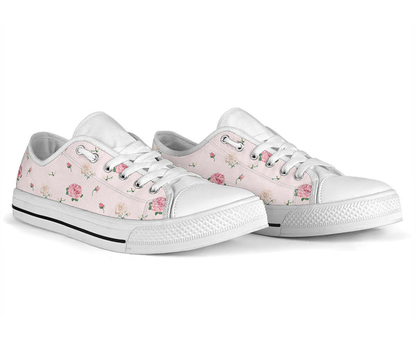 Low Top Canvas Sneakers - Sweet Pink Flowers #107