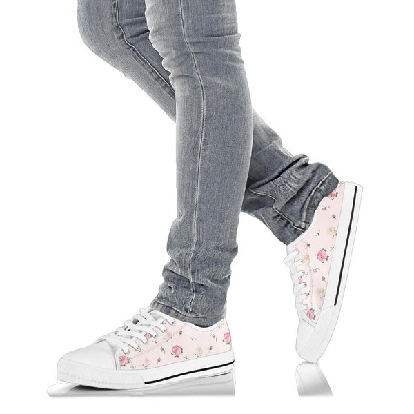 Low Top Canvas Sneakers - Sweet Pink Flowers #107