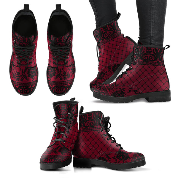 Maroon Combat Boots - Gothic Lace Print #110 | Custom Shoes