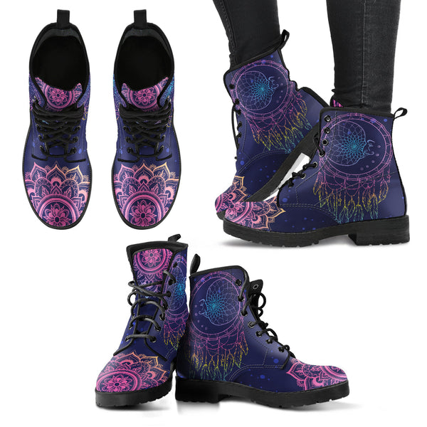 Purple Boots for Women - Moon Dream Catcher Manadala -