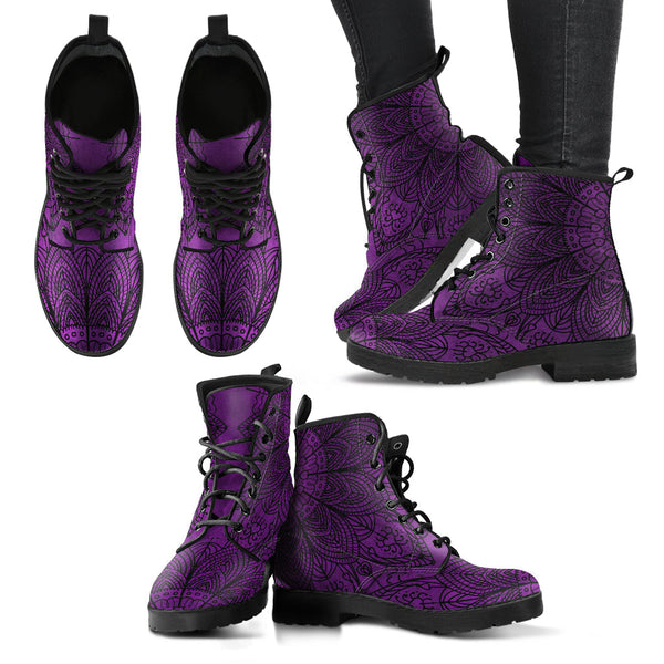 Purple Boots for Women Dark Purple Mandala | Combat Boots