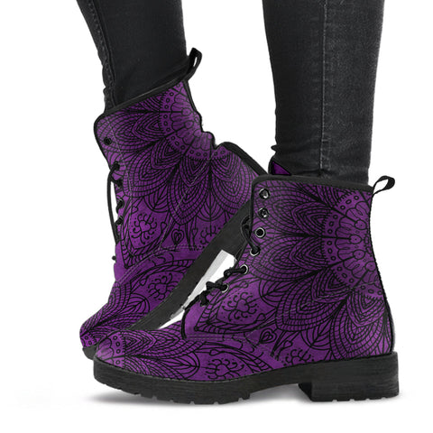 Purple Boots for Women Dark Purple Mandala | Combat Boots