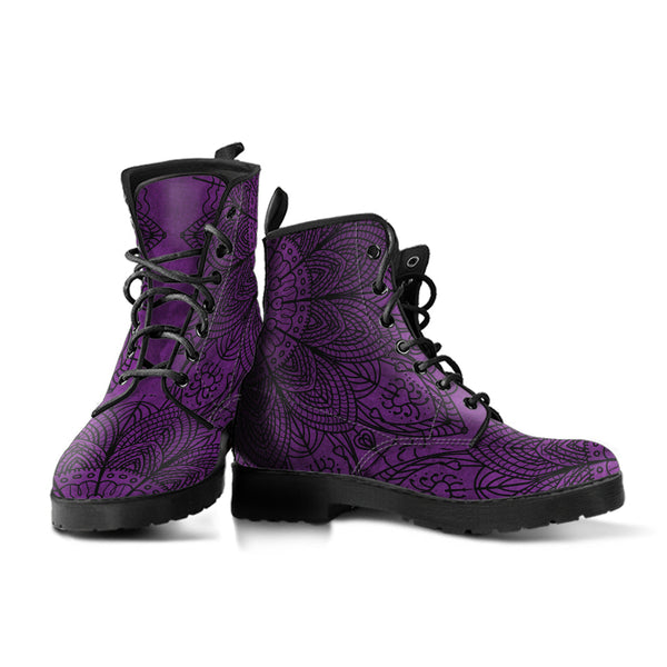 Purple Boots for Women Dark Purple Mandala | Combat Boots