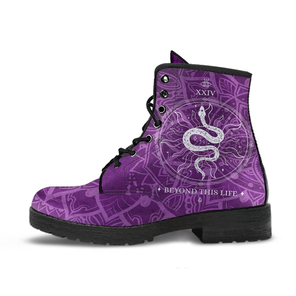 Purple Combat Boots - Snake Boots | Purple Boots for Women