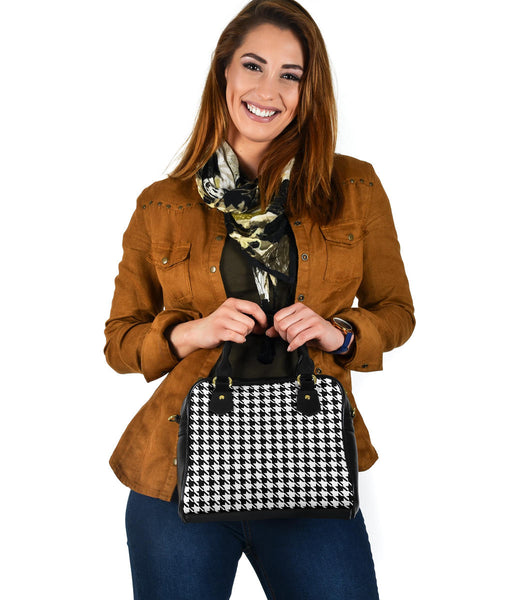 Shoulder Bag - Classic Black and White Houndstooth | Vegan