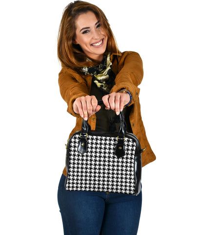 Shoulder Bag - Classic Black and White Houndstooth | Vegan