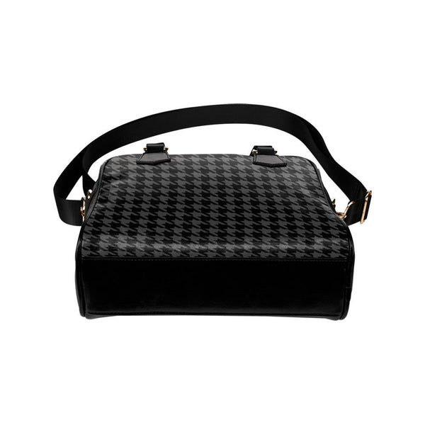 Shoulder Handbag-Classic Black Houndstooth Vegan Leather