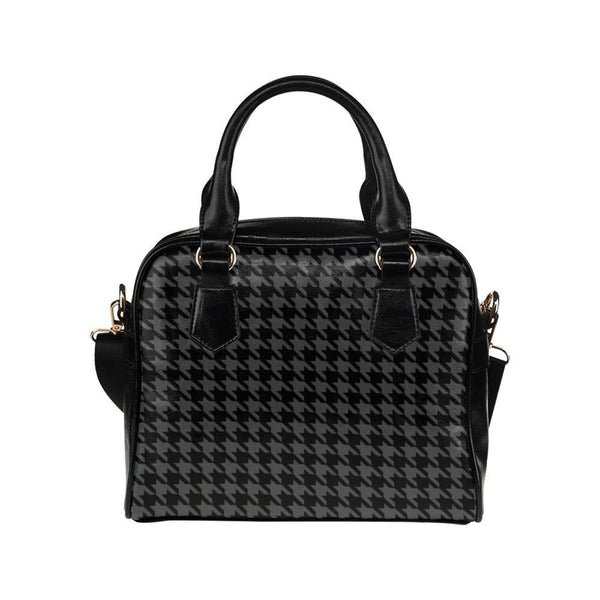 Shoulder Handbag-Classic Black Houndstooth Vegan Leather