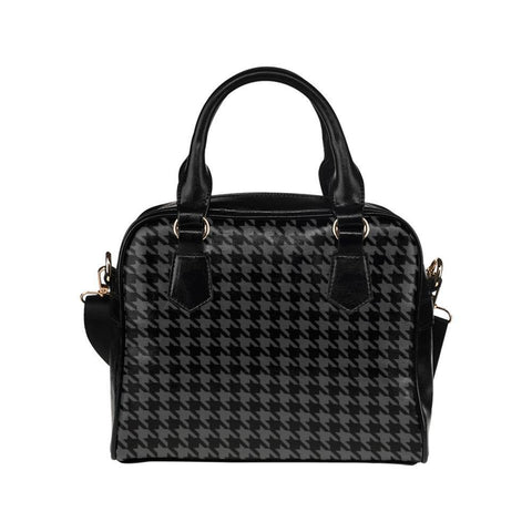 Shoulder Handbag-Classic Black Houndstooth Vegan Leather