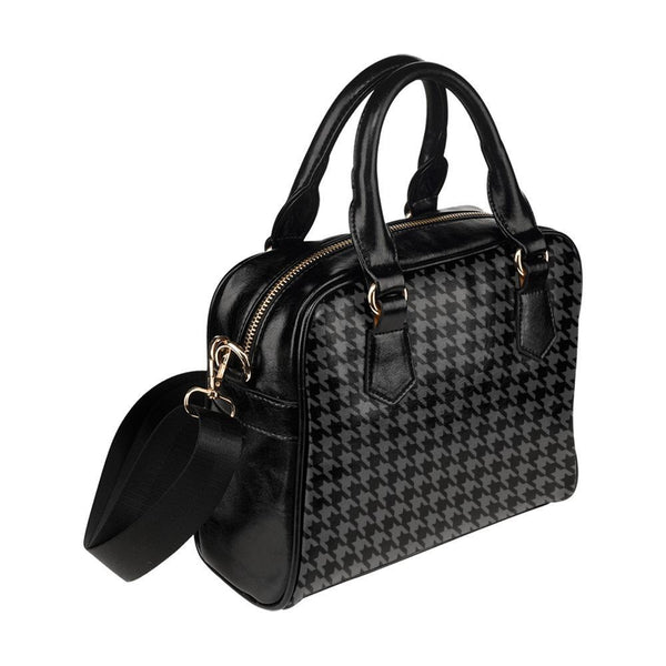 Shoulder Handbag-Classic Black Houndstooth Vegan Leather