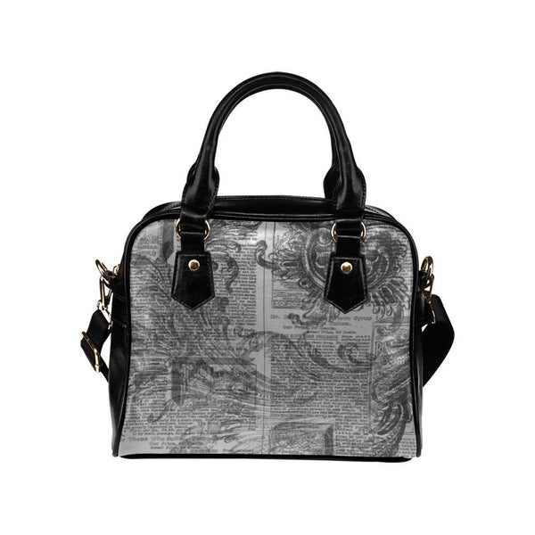 Shoulder Handbag-Vintage Grunge Newspaper Vegan Leather